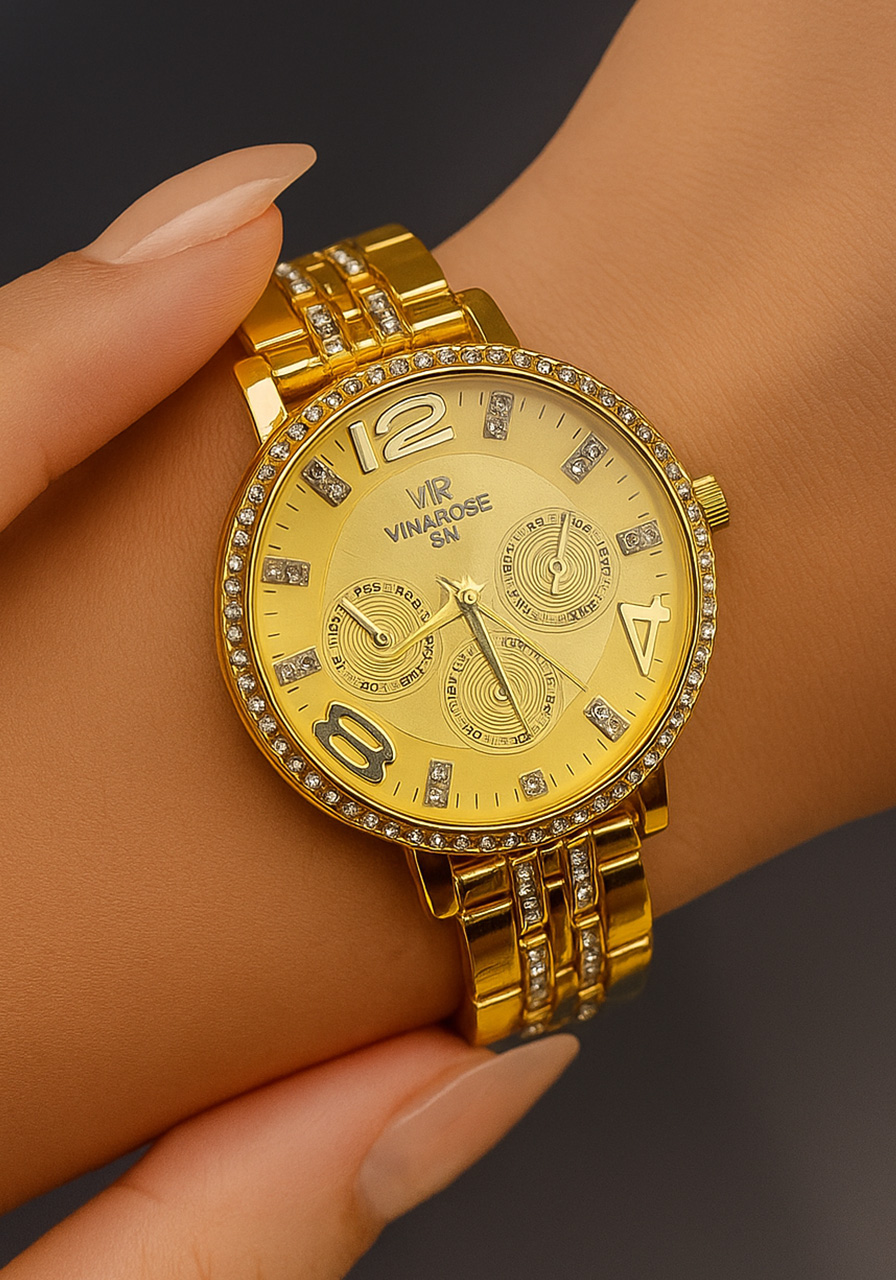 Elegant Gold Watch with Rhinestones